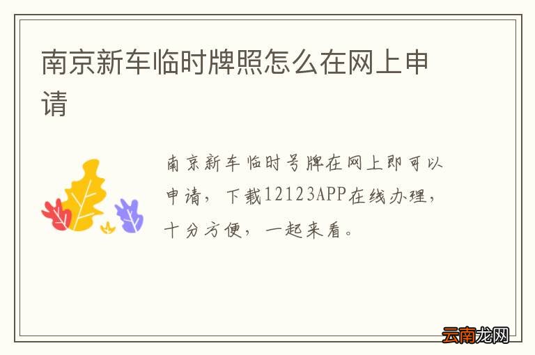 南京新车临时牌照怎么在网上申请