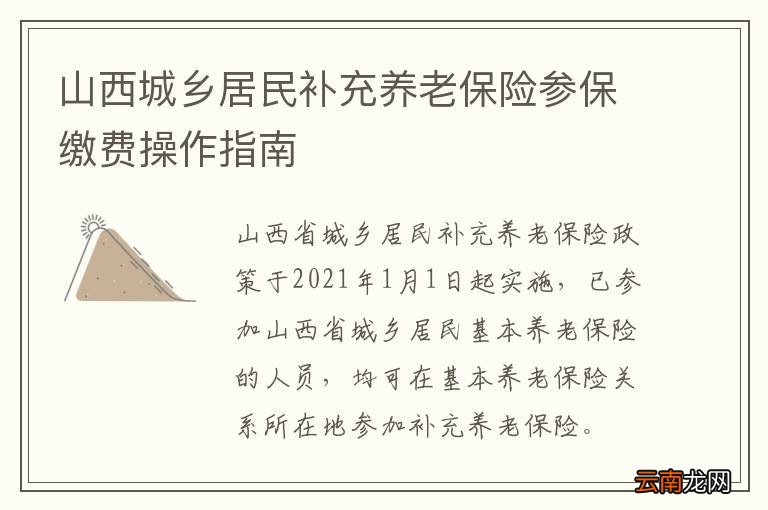 山西城乡居民补充养老保险参保缴费操作指南