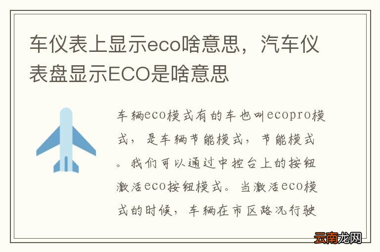 车仪表上显示eco啥意思,汽车仪表盘显示ECO是啥意思