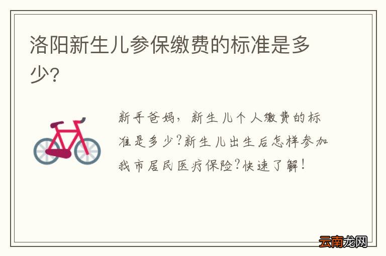 洛阳新生儿参保缴费的标准是多少?