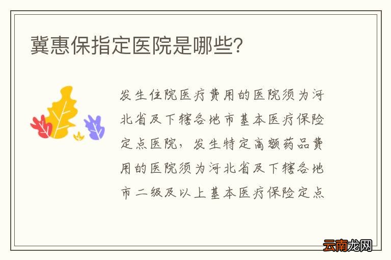 冀惠保指定医院是哪些？