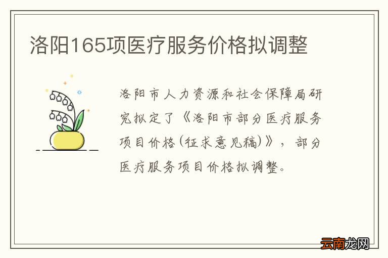 洛阳165项医疗服务价格拟调整