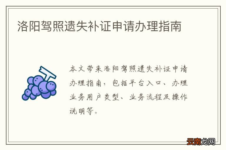 洛阳驾照遗失补证申请办理指南