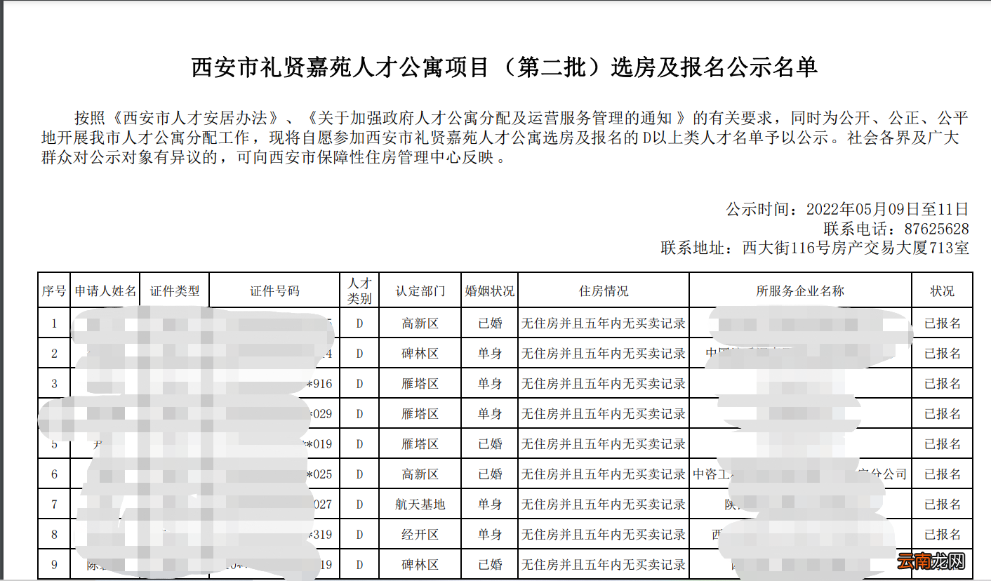 2022西安礼贤嘉苑人才公寓第二批选房公示名单