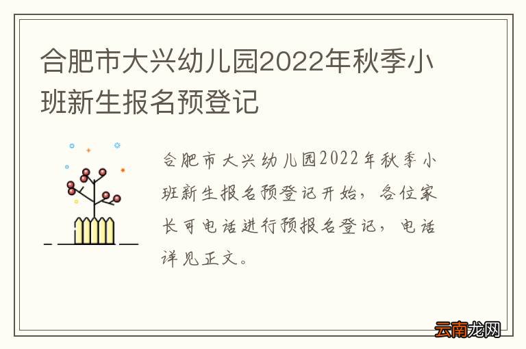 合肥市大兴幼儿园2022年秋季小班新生报名预登记