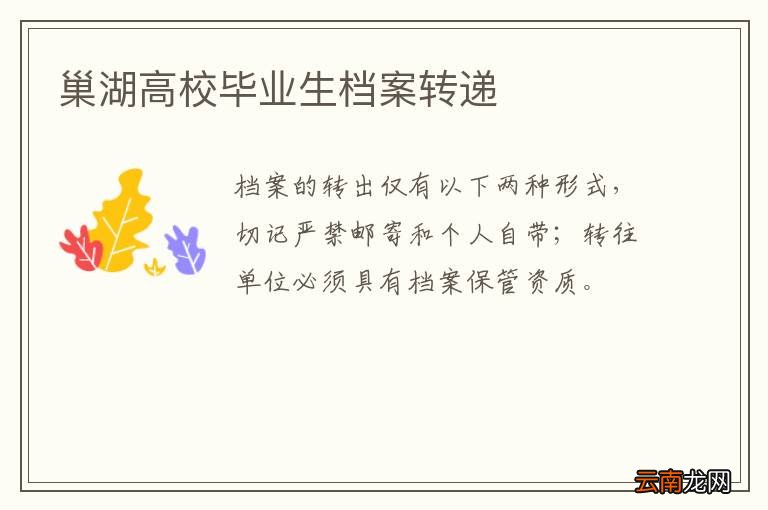 巢湖高校毕业生档案转递