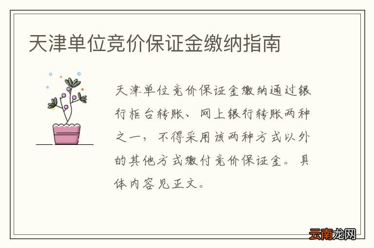 天津单位竞价保证金缴纳指南