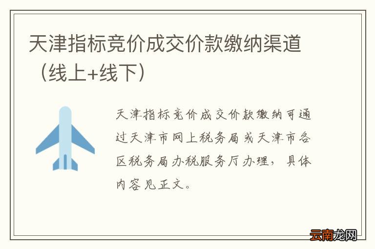 线上+线下 天津指标竞价成交价款缴纳渠道