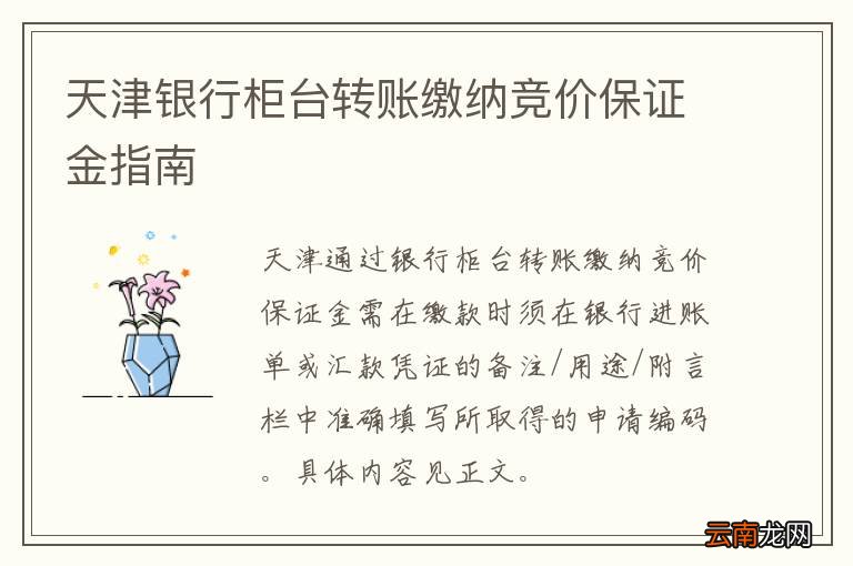 天津银行柜台转账缴纳竞价保证金指南