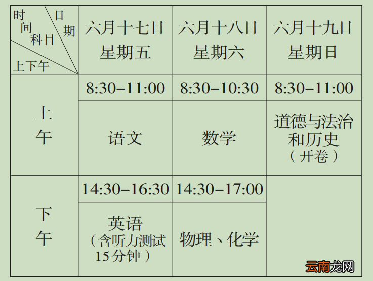 2022江西中考各科目具体考试时间安排表