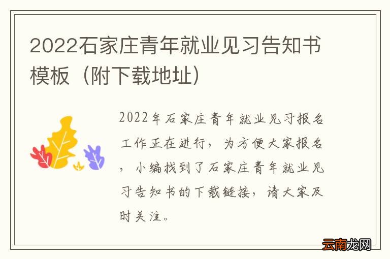 附下载地址 2022石家庄青年就业见习告知书模板