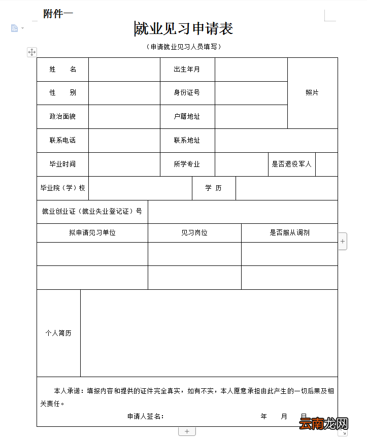 附下载地址 2022石家庄青年就业见习申请表模板