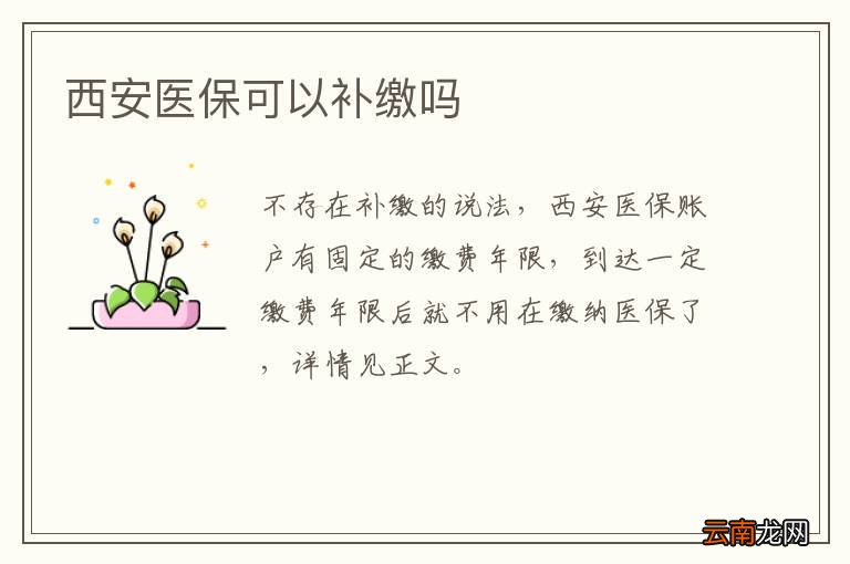 西安医保可以补缴吗