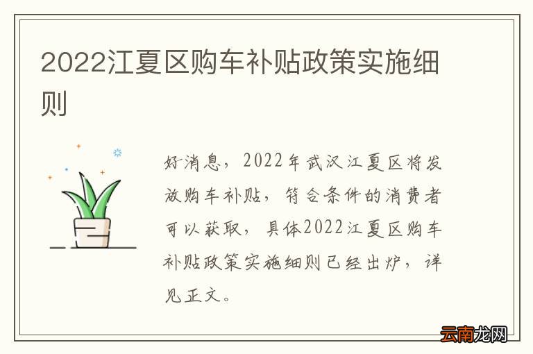 2022江夏区购车补贴政策实施细则