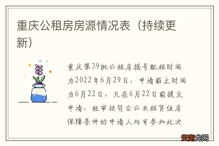 持续更新 重庆公租房房源情况表