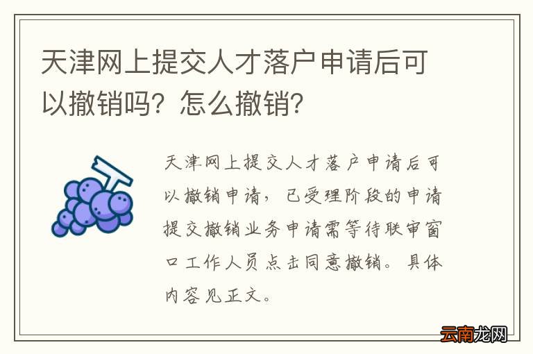 天津网上提交人才落户申请后可以撤销吗？怎么撤销？