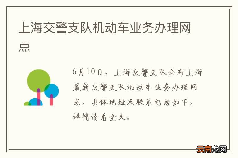 上海交警支队机动车业务办理网点