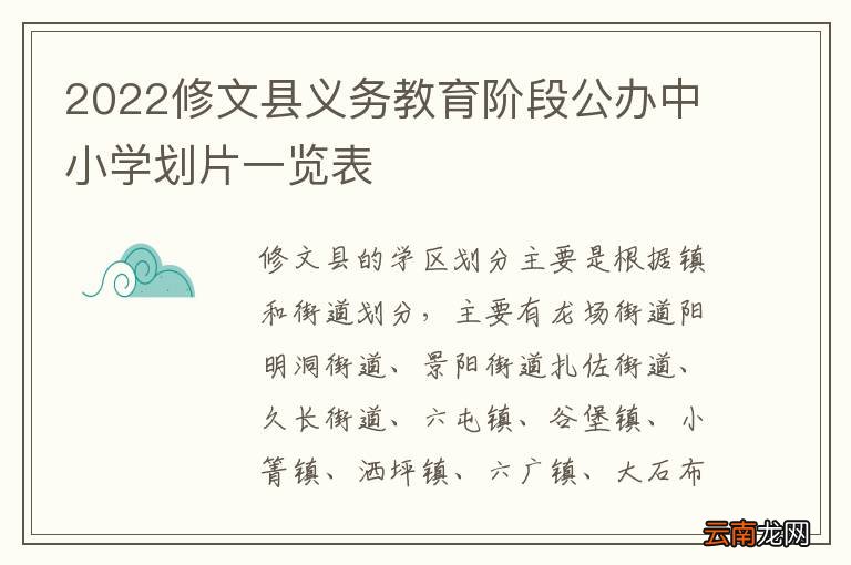 2022修文县义务教育阶段公办中小学划片一览表