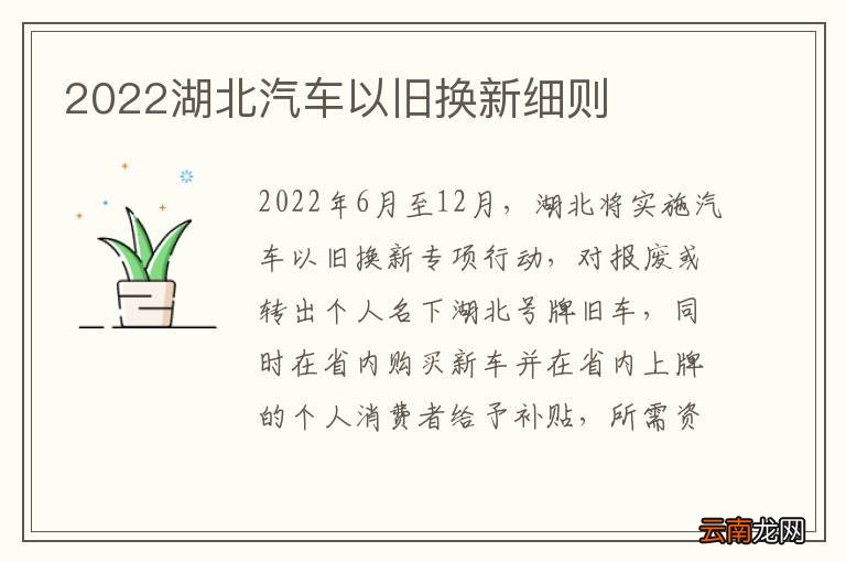 2022湖北汽车以旧换新细则