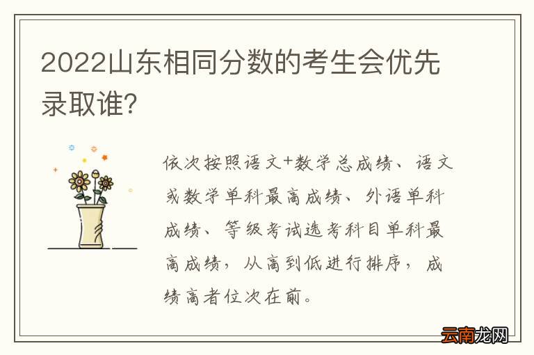 2022山东相同分数的考生会优先录取谁?