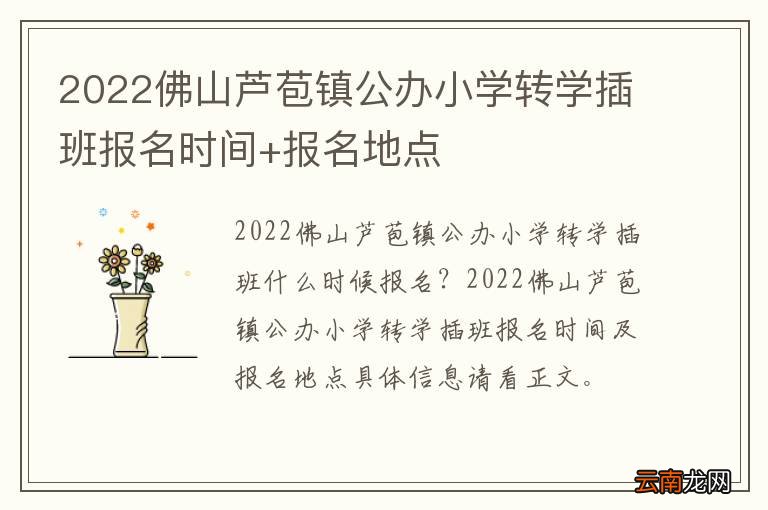 2022佛山芦苞镇公办小学转学插班报名时间+报名地点