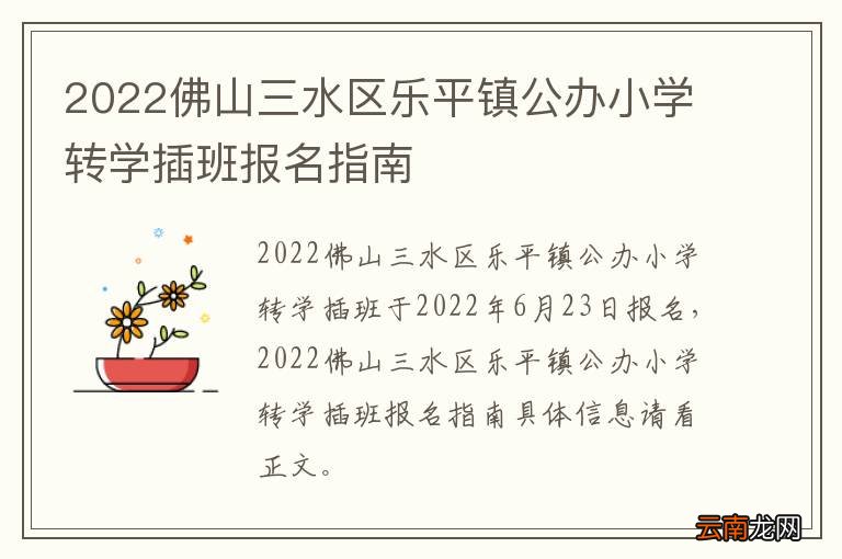 2022佛山三水区乐平镇公办小学转学插班报名指南
