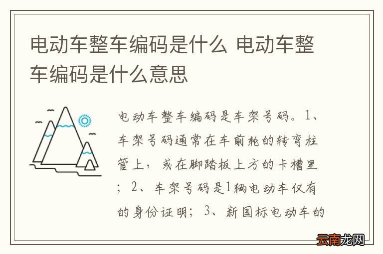 电动车整车编码是什么 电动车整车编码是什么意思