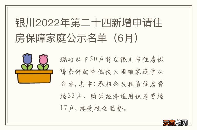 6月 银川2022年第二十四新增申请住房保障家庭公示名单