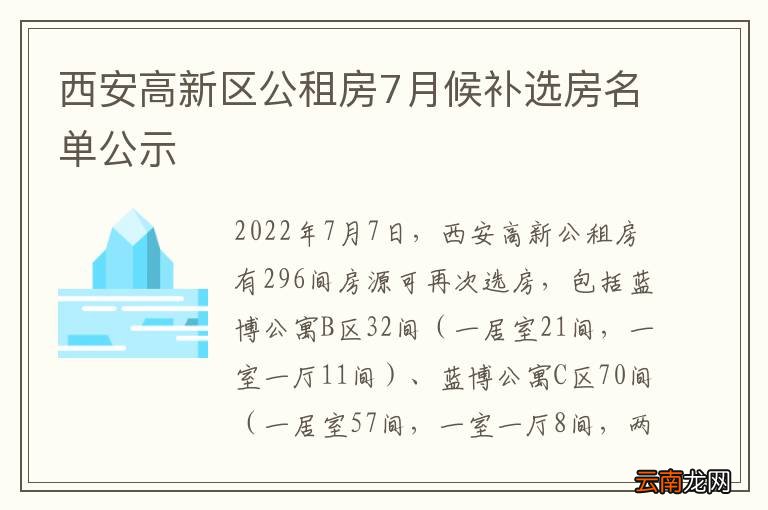 西安高新区公租房7月候补选房名单公示