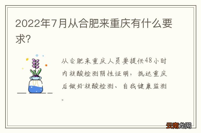 2022年7月从合肥来重庆有什么要求？