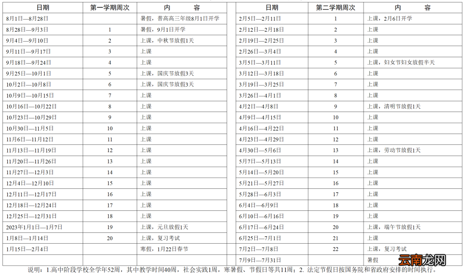 中山市2022-2023学年中小学放假时间表