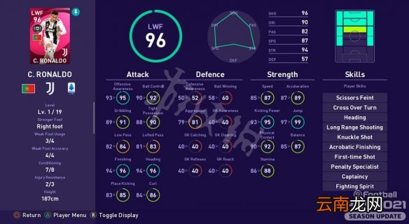实况足球2021C罗怎么样 PES2021C罗数据一览