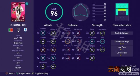 实况足球2021C罗怎么样 PES2021C罗数据一览