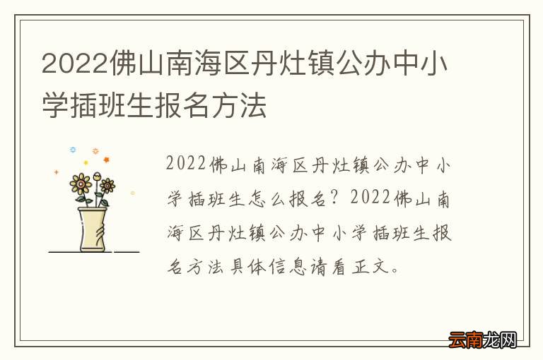 2022佛山南海区丹灶镇公办中小学插班生报名方法