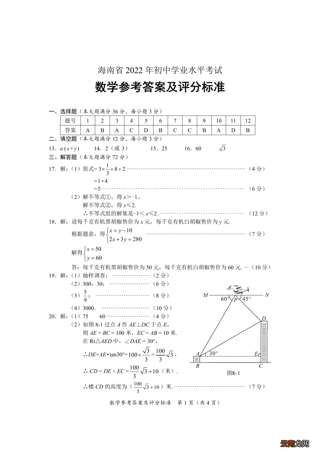 2022海南中考数学试卷及答案一览