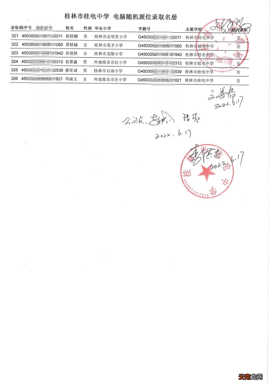 2022桂林市桂电中学录取名单