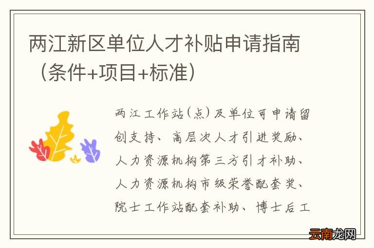 条件+项目+标准 两江新区单位人才补贴申请指南