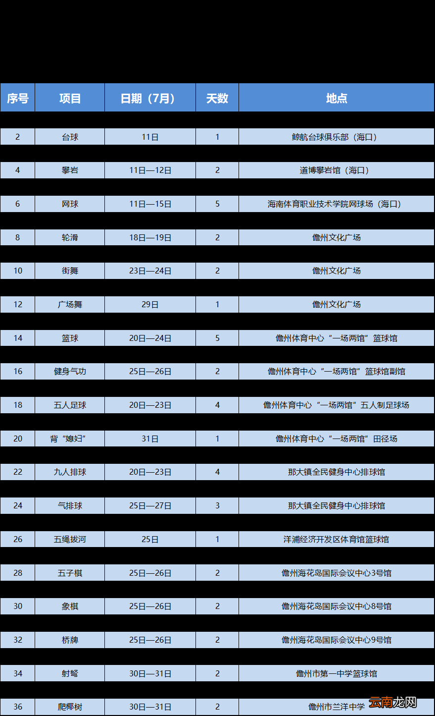 2022海南省第六届运动会群众赛事活动日程表