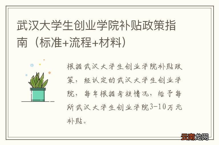 标准+流程+材料 武汉大学生创业学院补贴政策指南