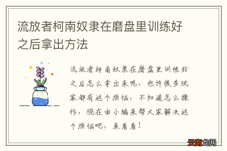 流放者柯南奴隶在磨盘里训练好之后拿出方法