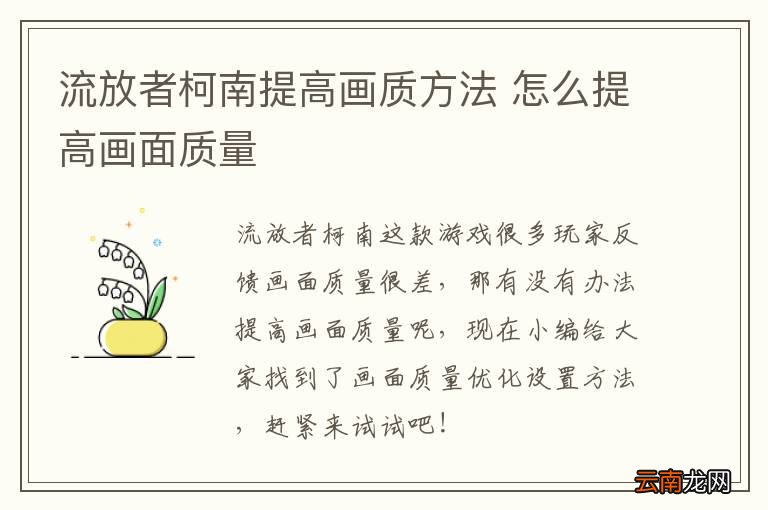 流放者柯南提高画质方法 怎么提高画面质量