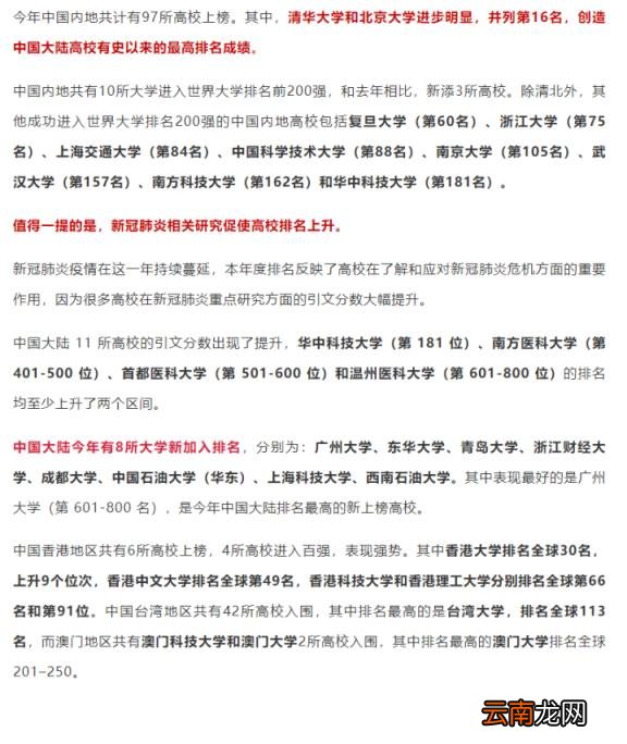 世界最顶尖的100所大学 2022年泰晤士报世界大学排名完整版