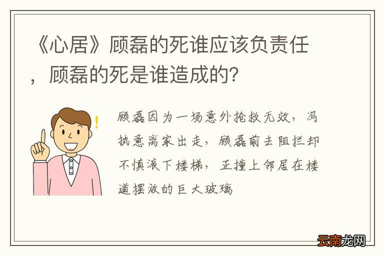 《心居》顾磊的死谁应该负责任，顾磊的死是谁造成的？