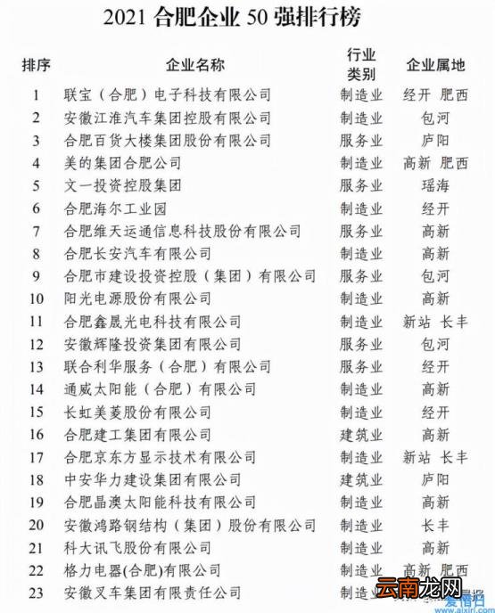 合肥大型企业有哪些 合肥大企业排行榜