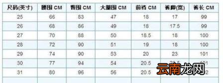 裤子尺码对照表 女裤 女生裤子尺码表对照图