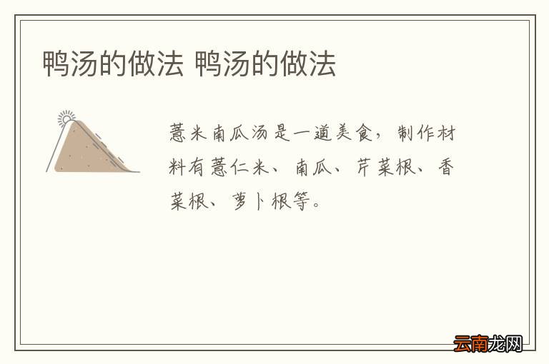 鸭汤的做法 鸭汤的做法