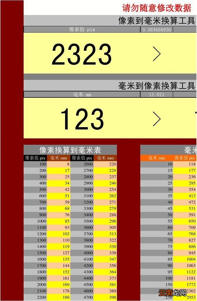 尺寸换算表
