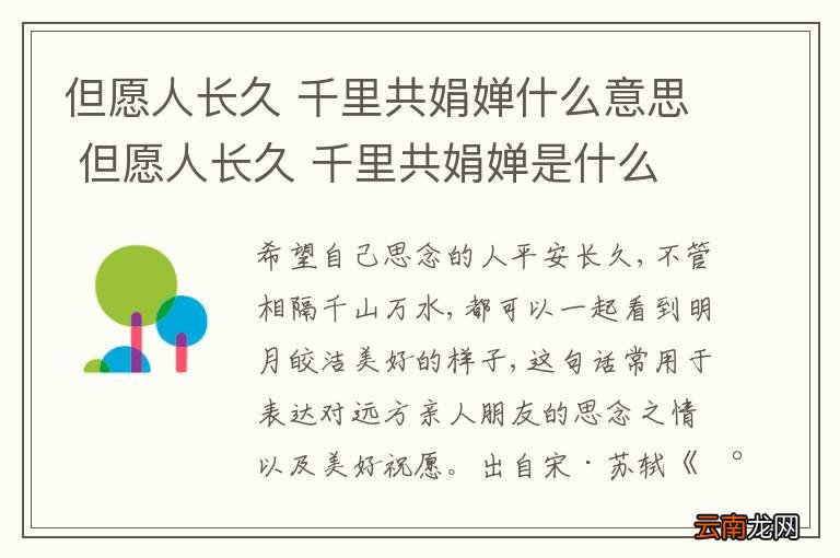 但愿人长久 千里共娟婵什么意思 但愿人长久 千里共娟婵是什么意思