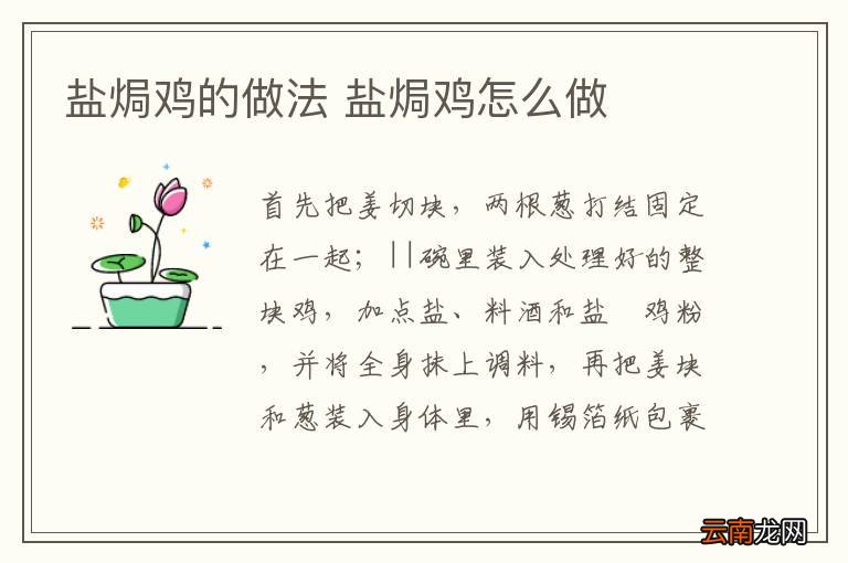 盐焗鸡的做法 盐焗鸡怎么做