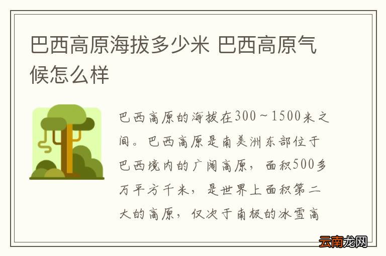 巴西高原海拔多少米 巴西高原气候怎么样